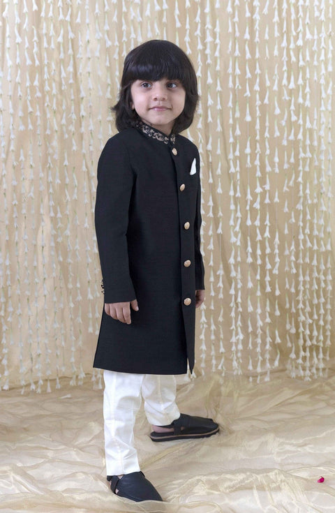 Pre-Order: Boy Silk Sherwani-Black