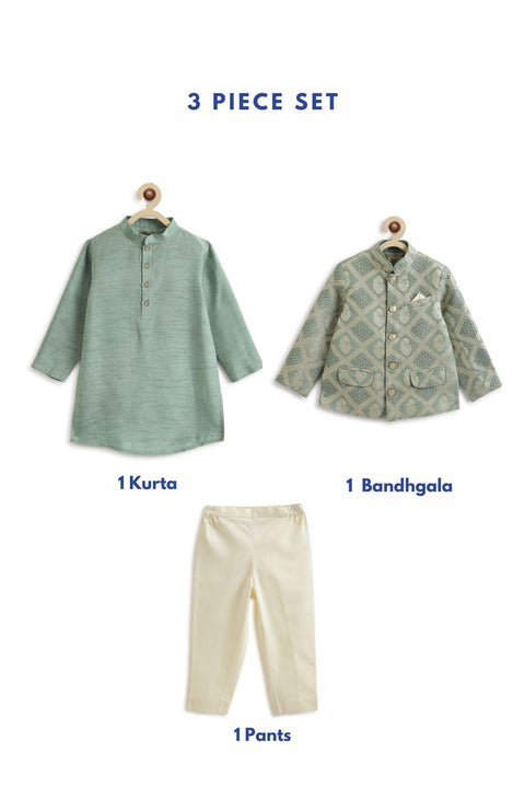 Pre-Order: Boy Riwayat Brocade Bandhgala Set - Green
