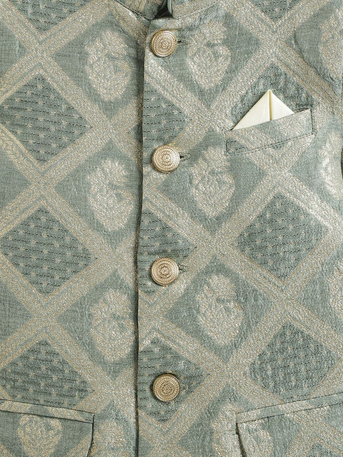 Pre-Order: Boy Riwayat Brocade Bandhgala Set - Green