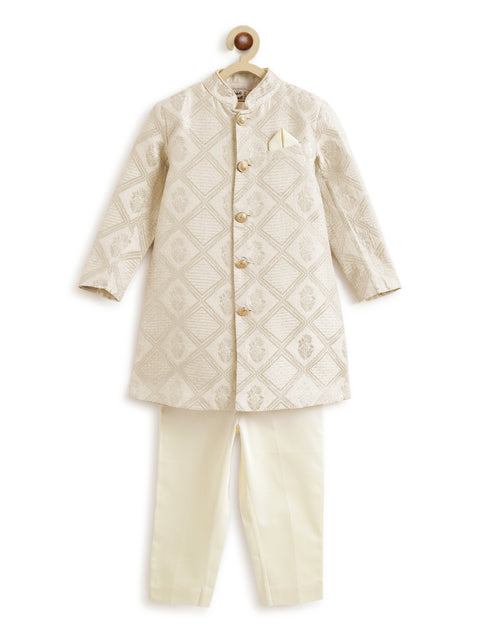 Pre-Order: Boy Khwabeeda Brocade Sherwani Set - Cream