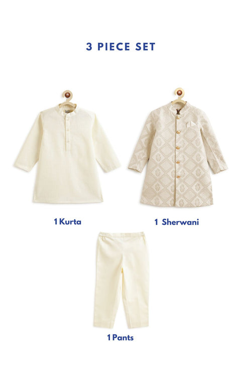 Pre-Order: Boy Khwabeeda Brocade Sherwani Set - Cream