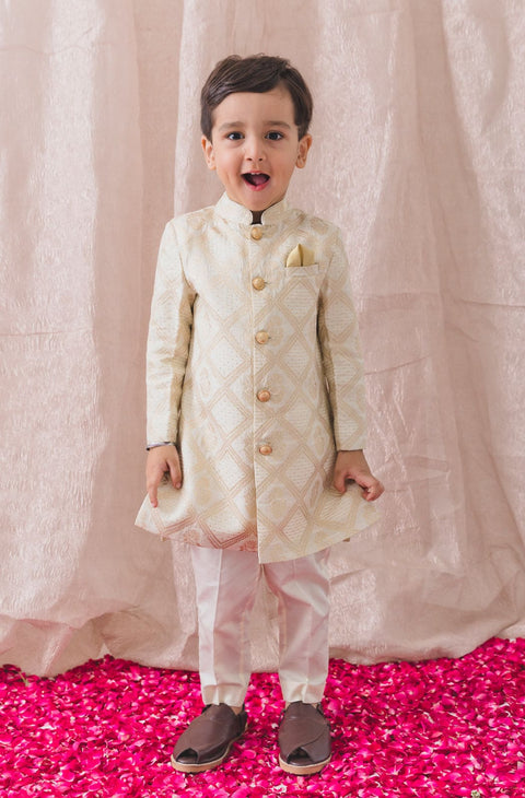 Pre-Order: Boy Khwabeeda Brocade Sherwani Set - Cream