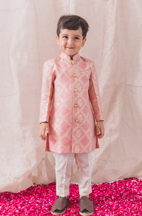Pre-Order: Boy Khwabeeda Brocade Sherwani Set - Pink