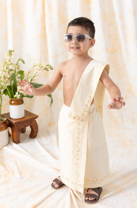 Pre-Order: Boy Coconut Tree Solid Mundu-Cream