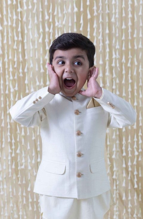 Pre-Order: Boy Silk Bandhgala-Cream