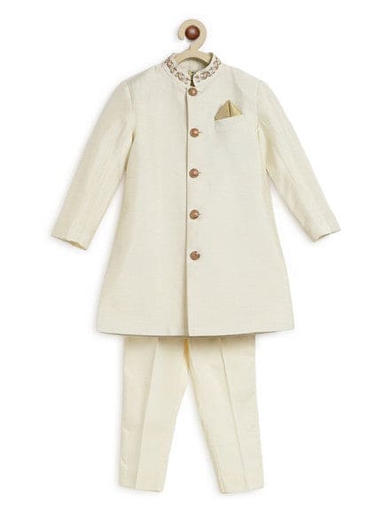 Pre-Order: Boy Silk Sherwani-Cream