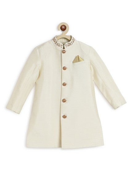 Pre-Order: Boy Silk Sherwani-Cream