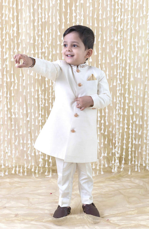 Pre-Order: Boy Silk Sherwani-Cream
