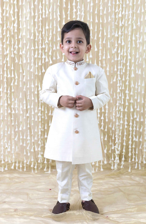 Pre-Order: Boy Silk Sherwani-Cream