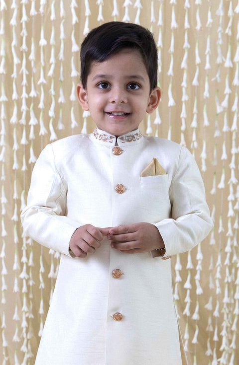 Pre-Order: Boy Silk Sherwani-Cream