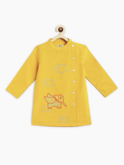 Pre-Order: Boy Elephant Kurta Pyjama Set - Yellow
