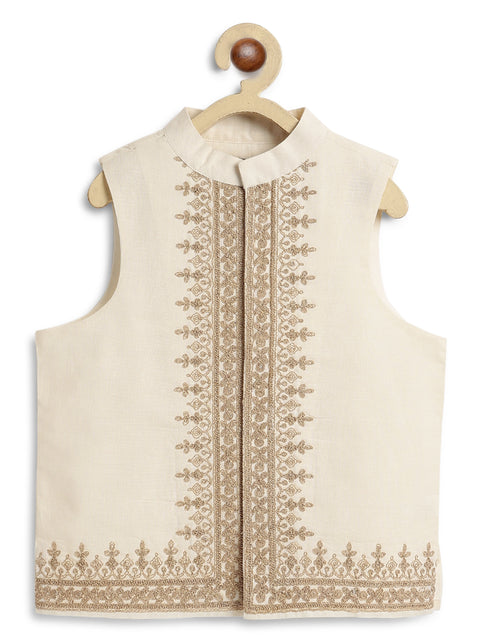 Pre-Order: Boy Embroidered Bundi Jacket-Cream