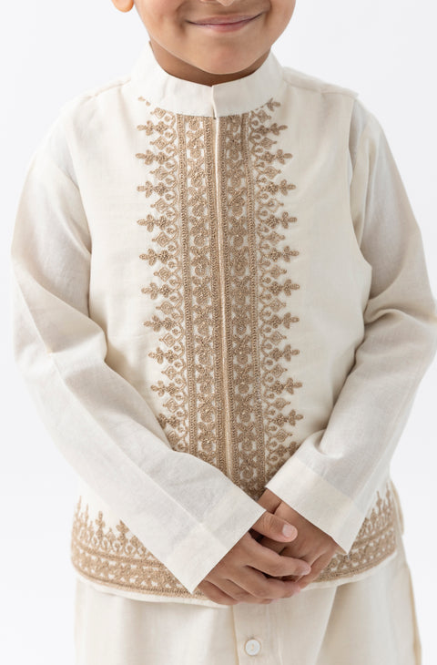 Pre-Order: Boy Embroidered Bundi Jacket-Cream