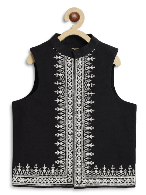 Pre-Order: Boy Embroidered Bundi Jacket-Black