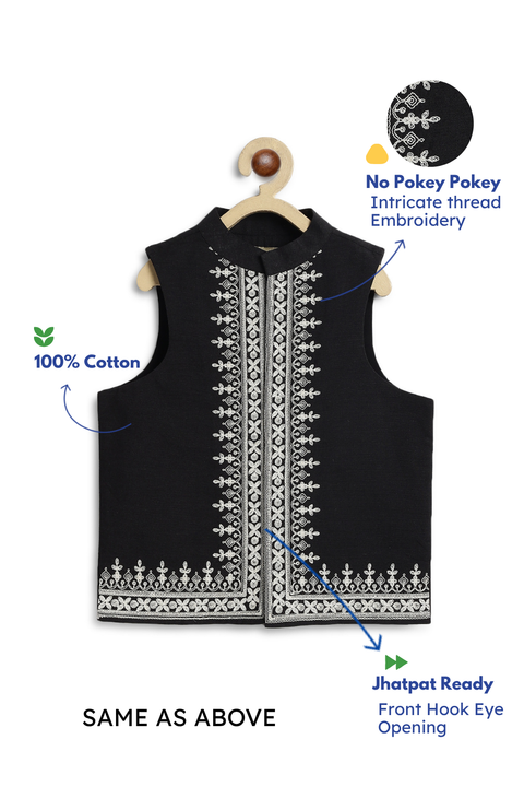 Pre-Order: Boy Embroidered Bundi Jacket-Black