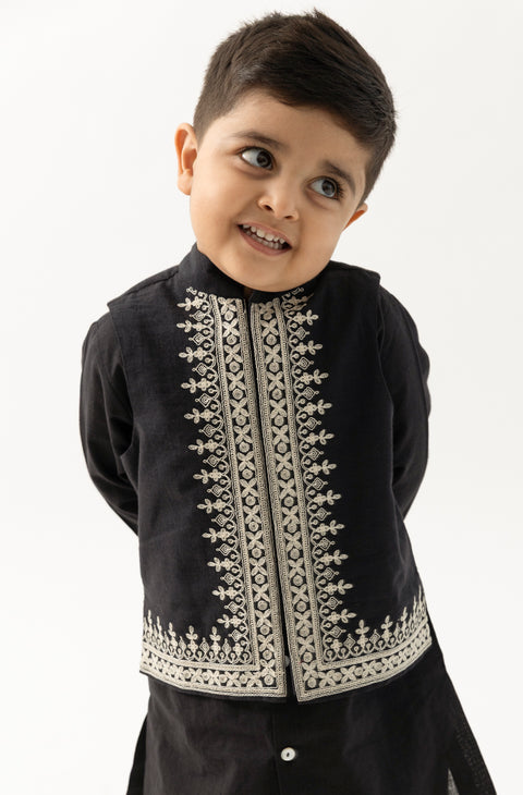 Pre-Order: Boy Embroidered Bundi Jacket-Black