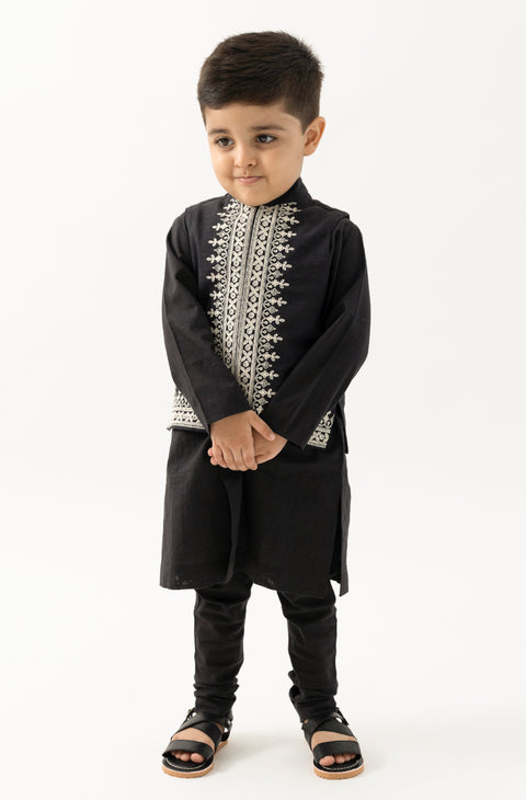 Pre-Order: Boy Embroidered Bundi Jacket-Black
