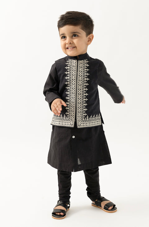 Pre-Order: Boy Embroidered Bundi Jacket-Black