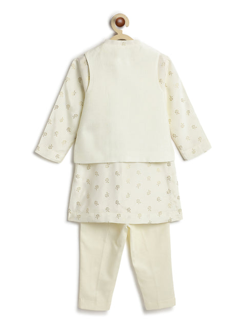 Pre-Order: Boy Floral Embroidery 3 Pc Bundi Set - Cream