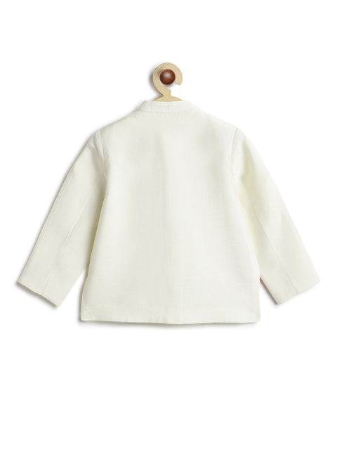 Pre-Order: Boy Floral Embroidery Bandhgala Set - Cream