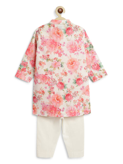Pre-Order: Boy Floral Kurta Pant Set - Cream