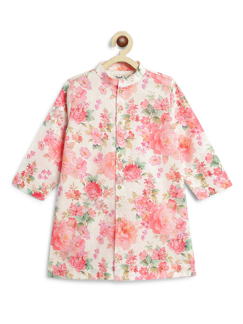 Pre-Order: Boy Floral Kurta Pant Set - Cream