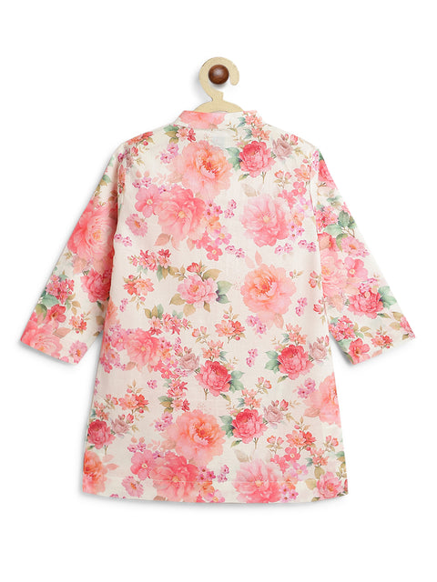 Pre-Order: Boy Floral Kurta Pant Set - Cream
