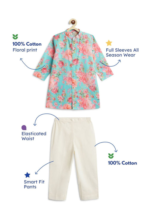 Pre-Order: Boy Floral Kurta Pant Set - Blue
