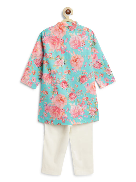 Pre-Order: Boy Floral Kurta Pant Set - Blue