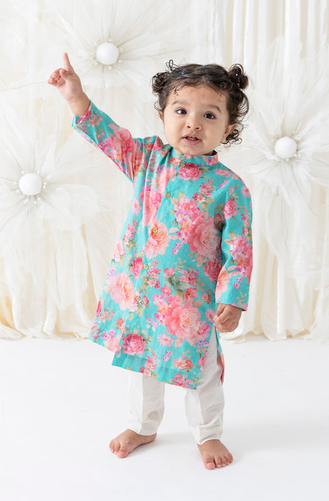 Pre-Order: Boy Floral Kurta Pant Set - Blue