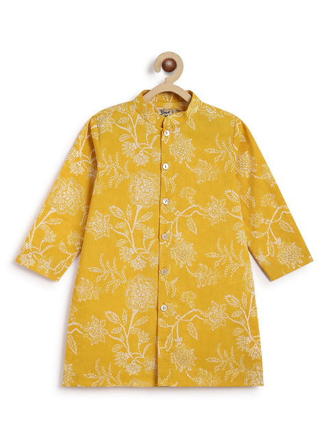 Pre-Order: Boy Floral Kurta Pyjama Set-Yellow