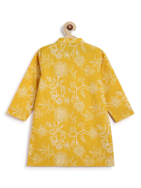 Pre-Order: Boy Floral Kurta Pyjama Set-Yellow