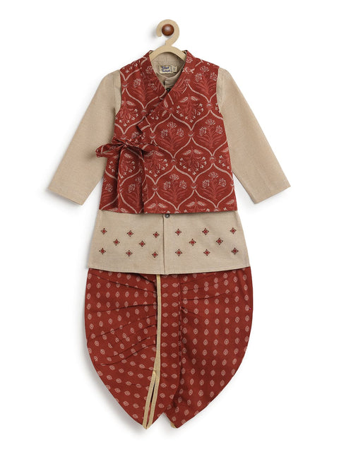 Pre-Order: Boy Floral Print 3 Pc Bundi Set-Maroon