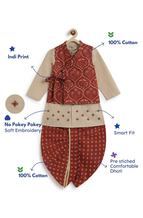Pre-Order: Boy Floral Print 3 Pc Bundi Set-Maroon