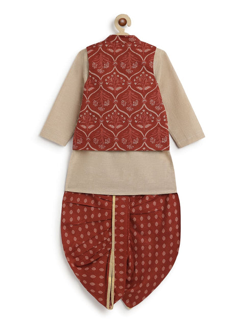 Pre-Order: Boy Floral Print 3 Pc Bundi Set-Maroon