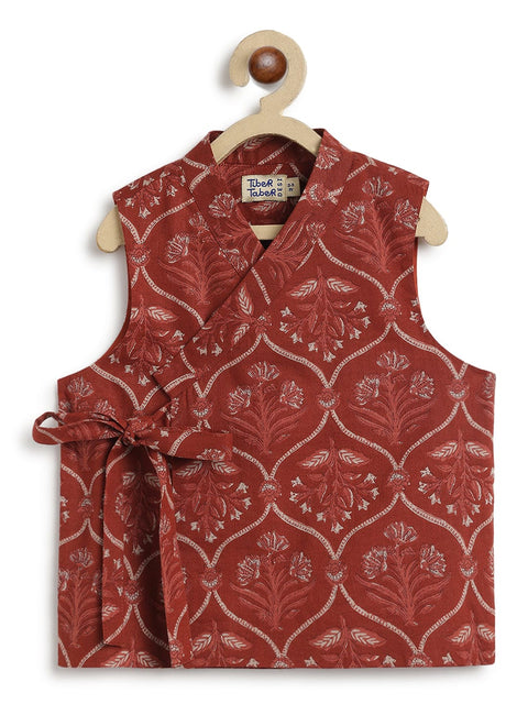 Pre-Order: Boy Floral Print 3 Pc Bundi Set-Maroon