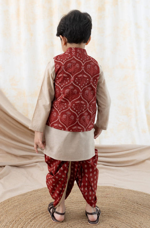 Pre-Order: Boy Floral Print 3 Pc Bundi Set-Maroon