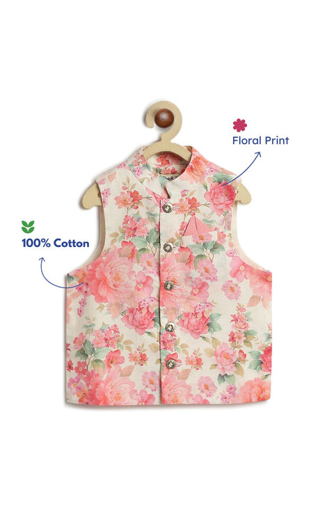 Pre-Order: Boy Floral Print 3 Pc Bundi Set - Cream