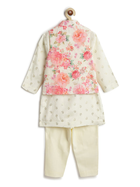 Pre-Order: Boy Floral Print 3 Pc Bundi Set - Cream