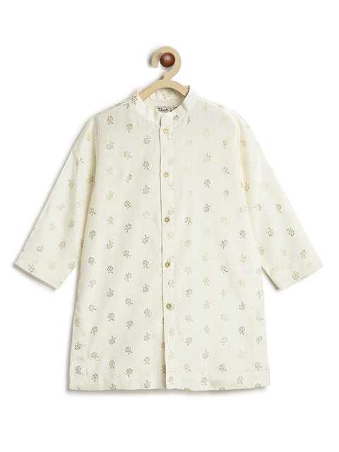 Pre-Order: Boy Floral Print 3 Pc Bundi Set - Cream