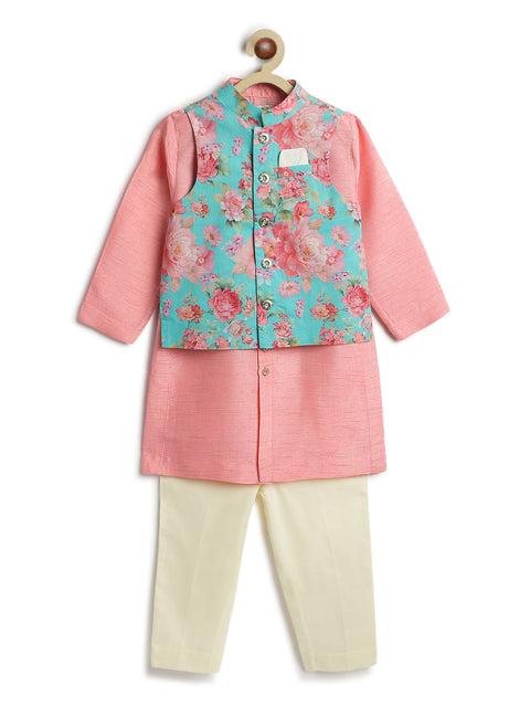 Pre-Order: Boy Floral Print 3 Pc Bundi Set - Pink