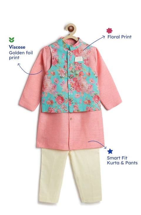 Pre-Order: Boy Floral Print 3 Pc Bundi Set - Pink