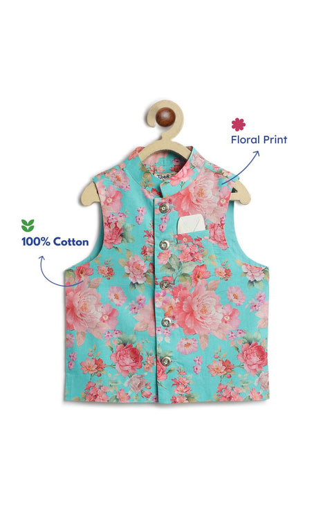 Pre-Order: Boy Floral Print 3 Pc Bundi Set - Pink