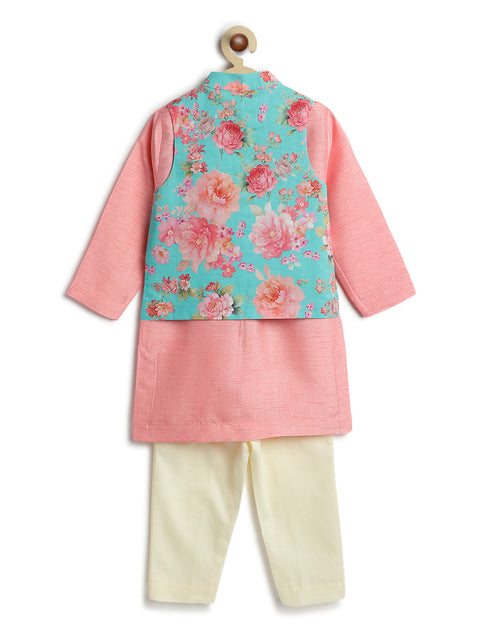 Pre-Order: Boy Floral Print 3 Pc Bundi Set - Pink