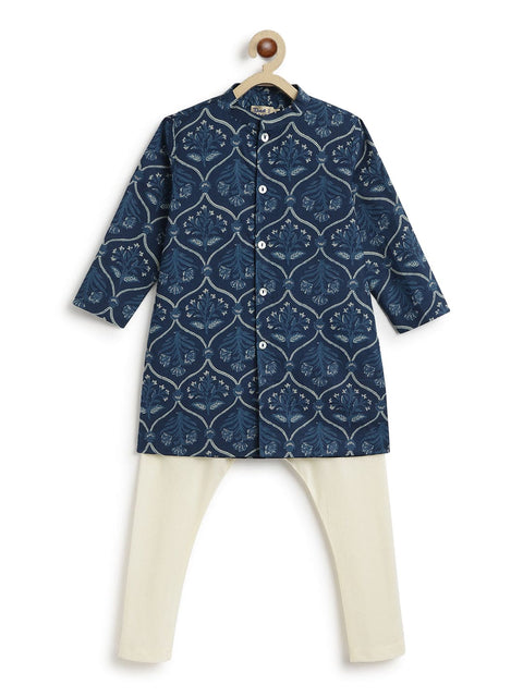 Pre-Order: Boy Floral Print Kurta Pyjama Set-Blue