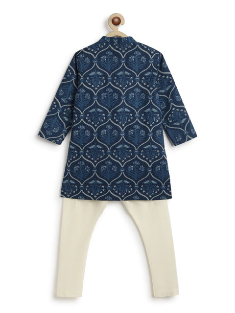 Pre-Order: Boy Floral Print Kurta Pyjama Set-Blue