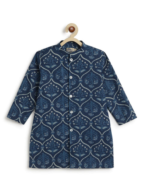 Pre-Order: Boy Floral Print Kurta Pyjama Set-Blue
