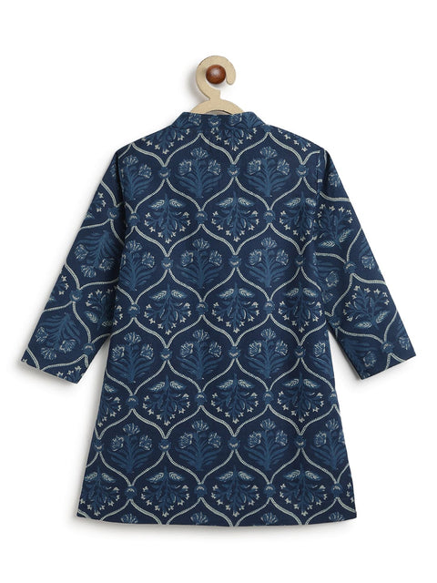 Pre-Order: Boy Floral Print Kurta Pyjama Set-Blue
