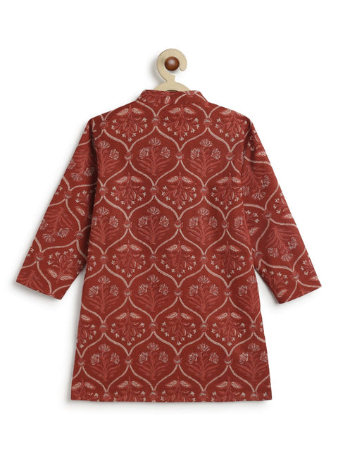 Pre-Order: Boy Floral Print Kurta Pyjama Set-Maroon