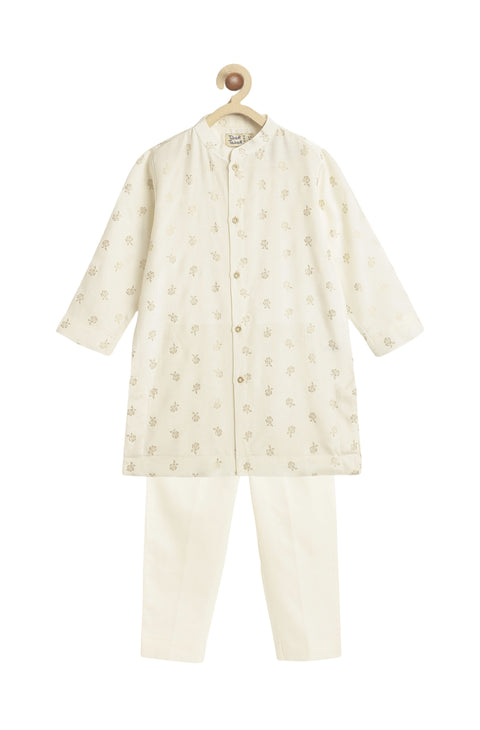 Pre-Order: Boy Foil Print Kurta Pant Set - Cream